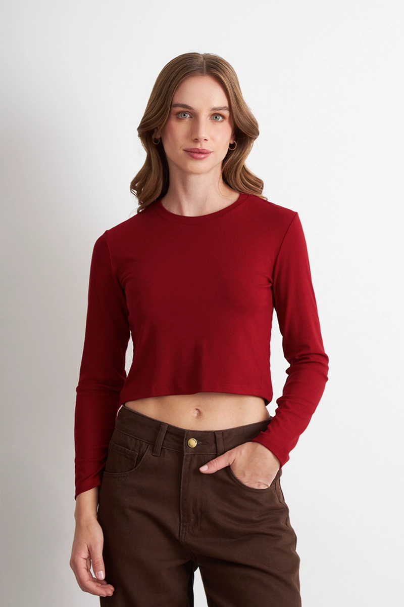 POLERA MANGA LARGA CROP ROJO NICOPOLY - 1