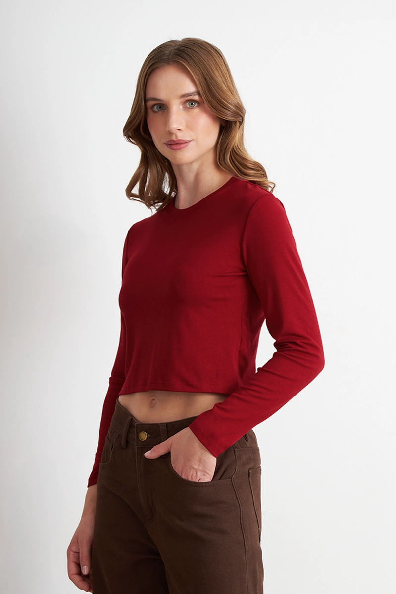 POLERA MANGA LARGA CROP ROJO NICOPOLY - 3