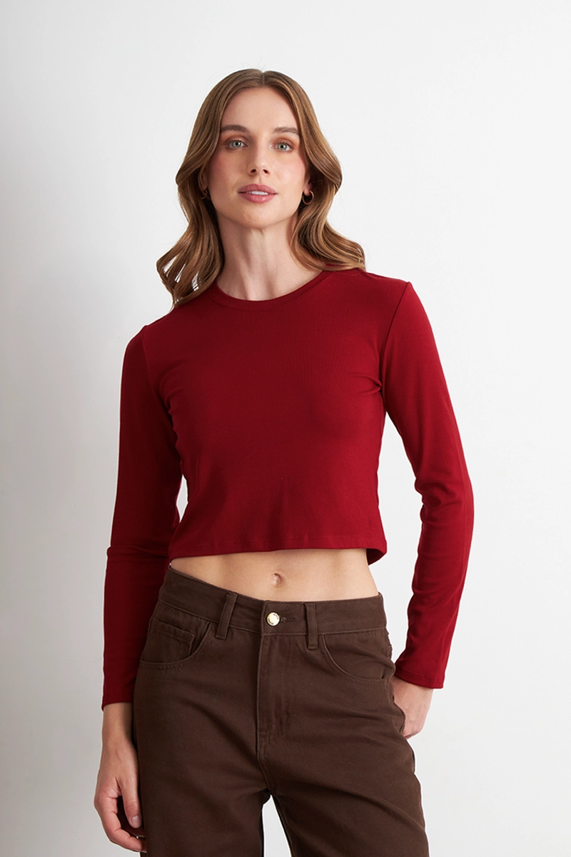 POLERA MANGA LARGA CROP ROJO NICOPOLY - 5