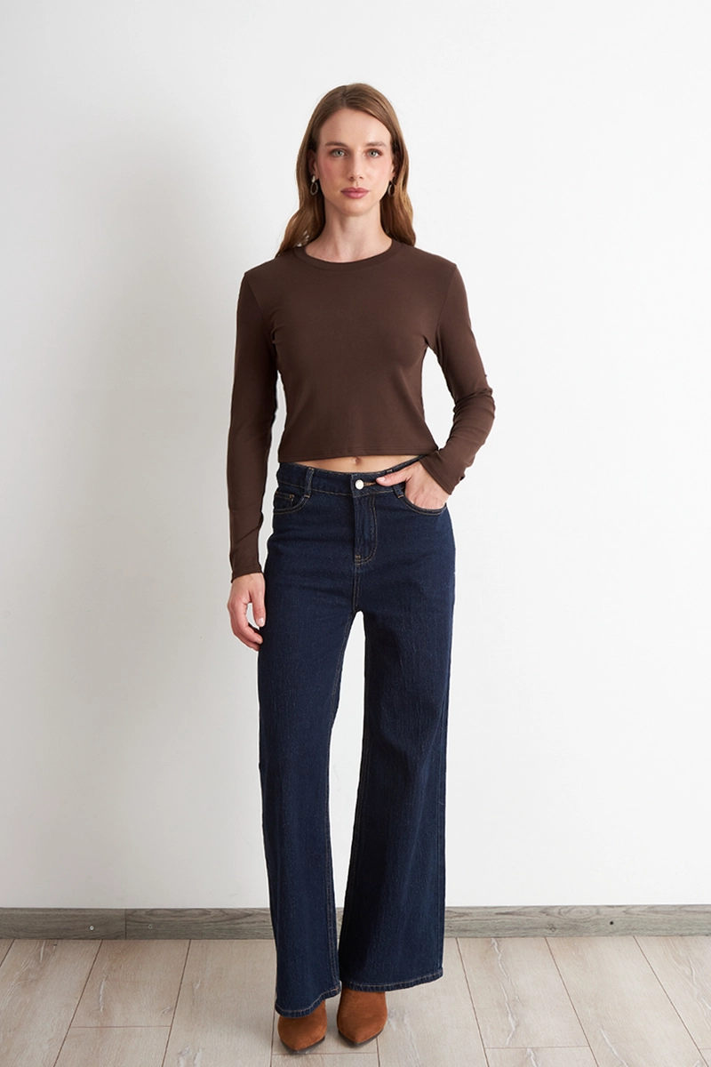 POLERA MANGA LARGA CROP CAFE MUJER NICOPOLY - 2