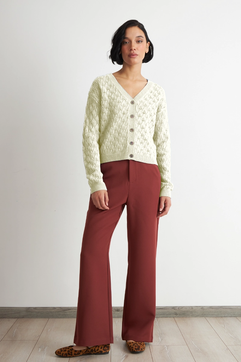 CARDIGAN TEJIDO CALADO CUELLO V BLANCO NICOPOLY - 2