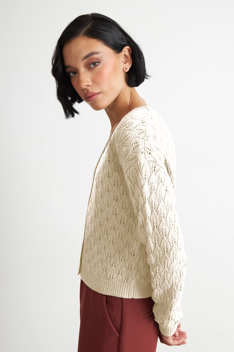 CARDIGAN TEJIDO CALADO CUELLO V BLANCO NICOPOLY - 3