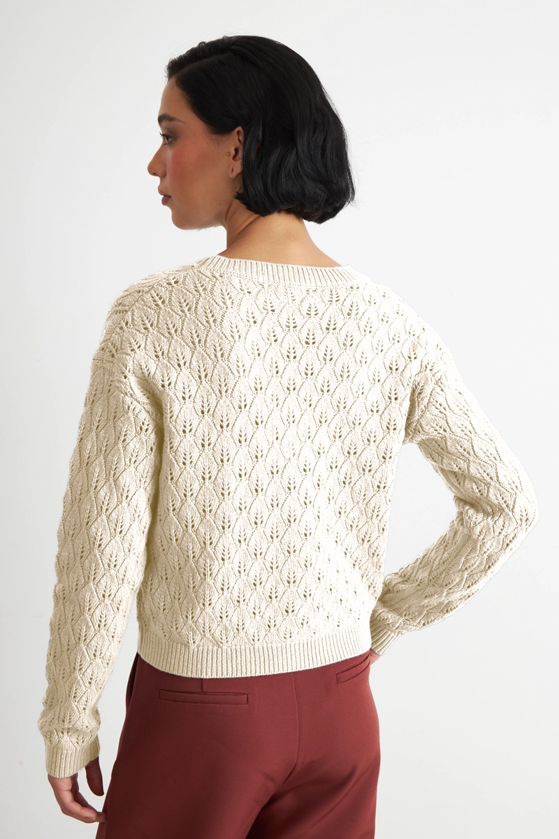 CARDIGAN TEJIDO CALADO CUELLO V BLANCO NICOPOLY - 4