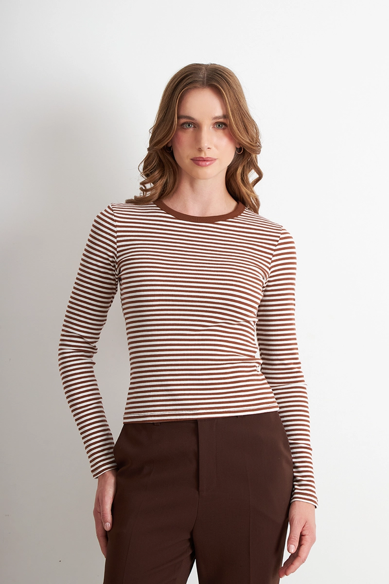POLERA RAYAS MANGA LARGA CAFE  NICOPOLY - 1