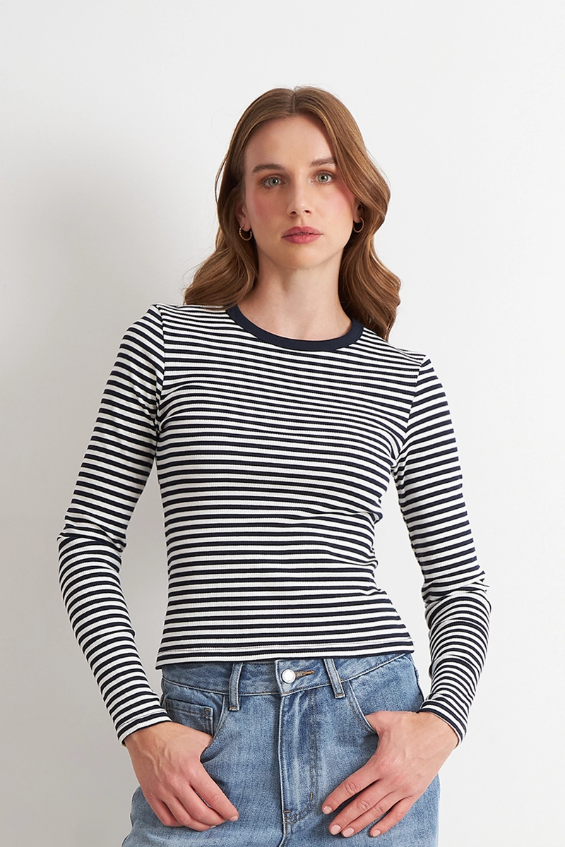 POLERA RAYAS MANGA LARGA AZUL MARINO NICOPOLY - 1