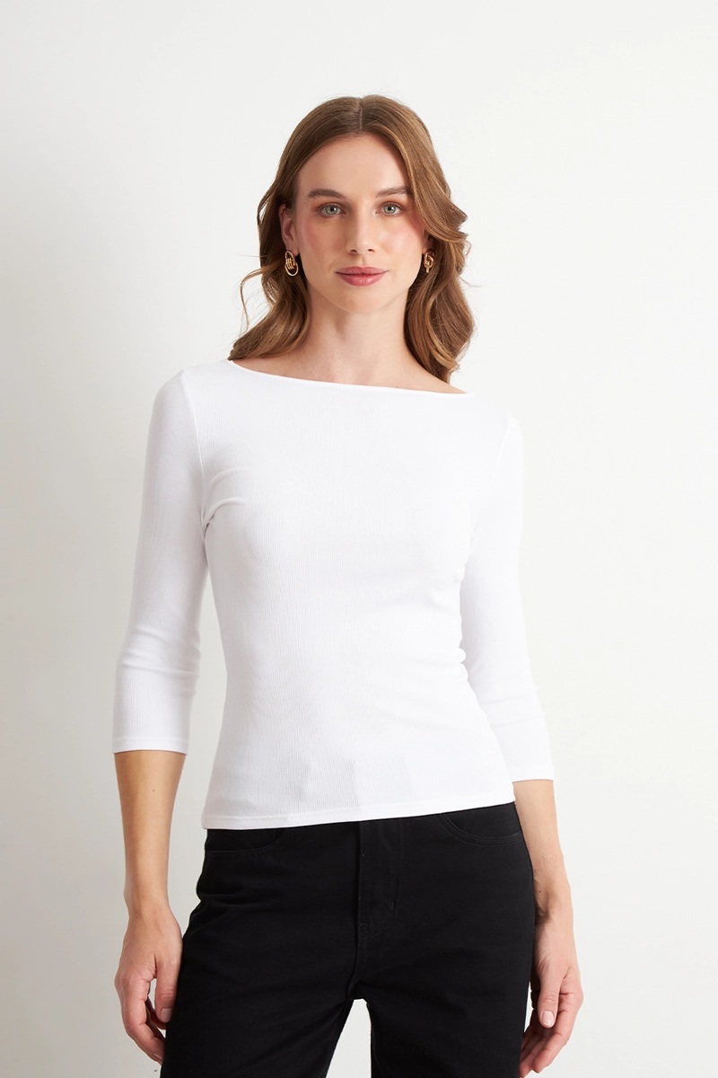 POLERA MANGA 3/4 CUELLO BOTE BLANCO NICOPOLY - 1