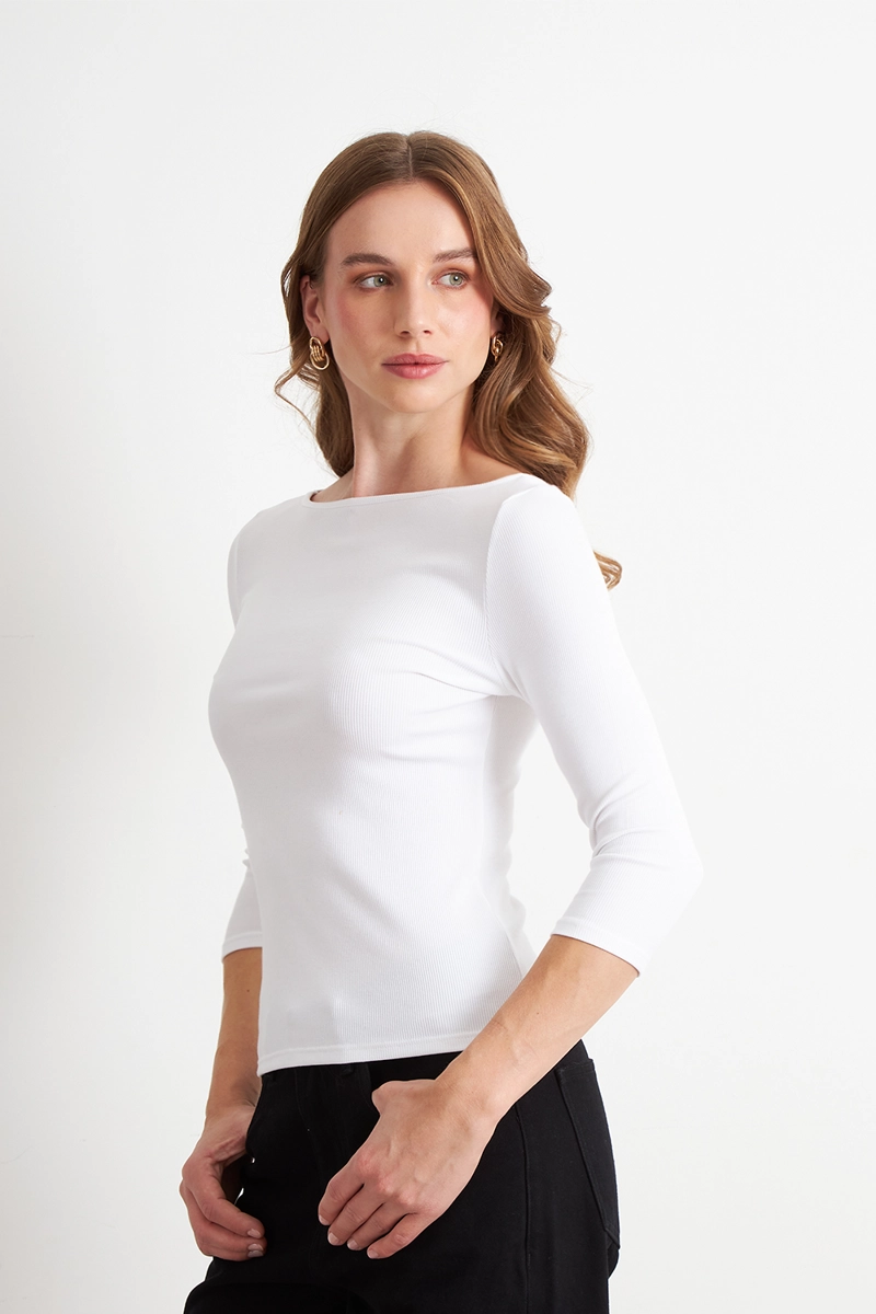 POLERA MANGA 3/4 CUELLO BOTE BLANCO NICOPOLY - 3