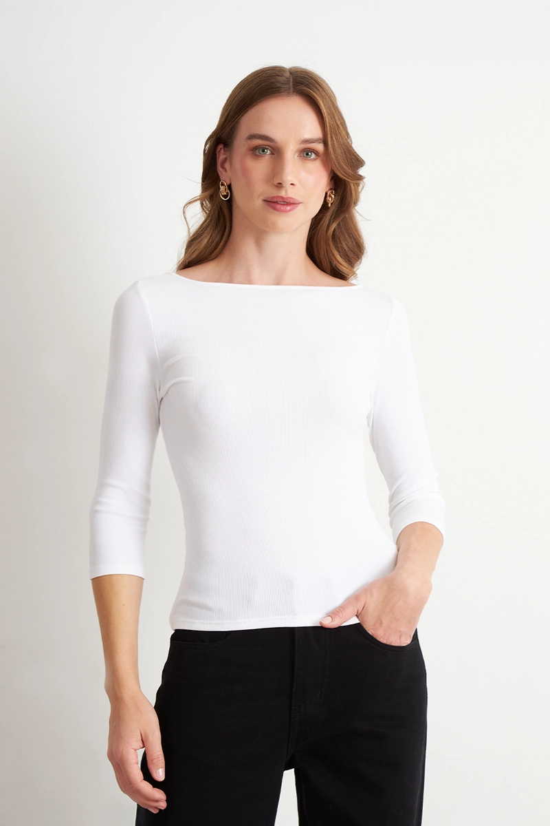 POLERA MANGA 3/4 CUELLO BOTE BLANCO NICOPOLY - 5