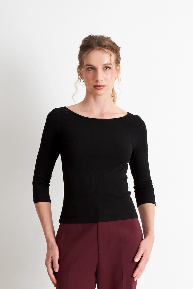 POLERA MANGA 3/4 CUELLO BOTE NEGRO NICOPOLY - 1