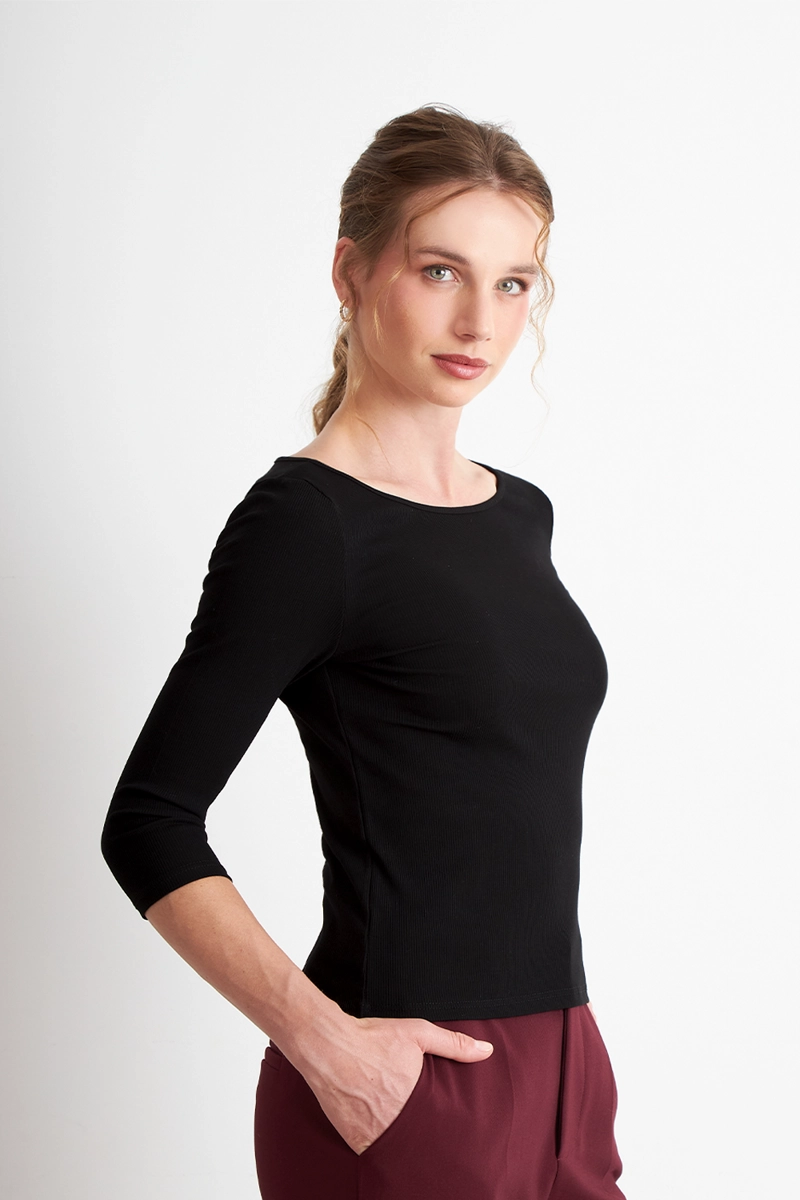 POLERA MANGA 3/4 CUELLO BOTE NEGRO NICOPOLY - 3