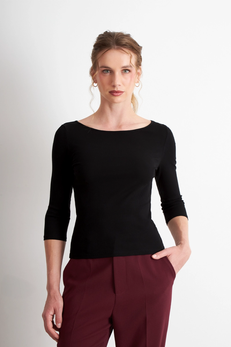POLERA MANGA 3/4 CUELLO BOTE NEGRO NICOPOLY - 5