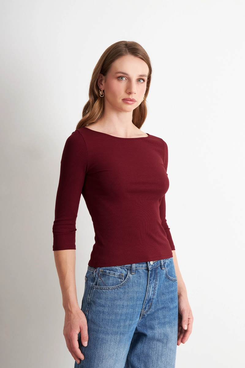 POLERA MANGA 3/4 CUELLO BOTE BURDEO NICOPOLY - 3