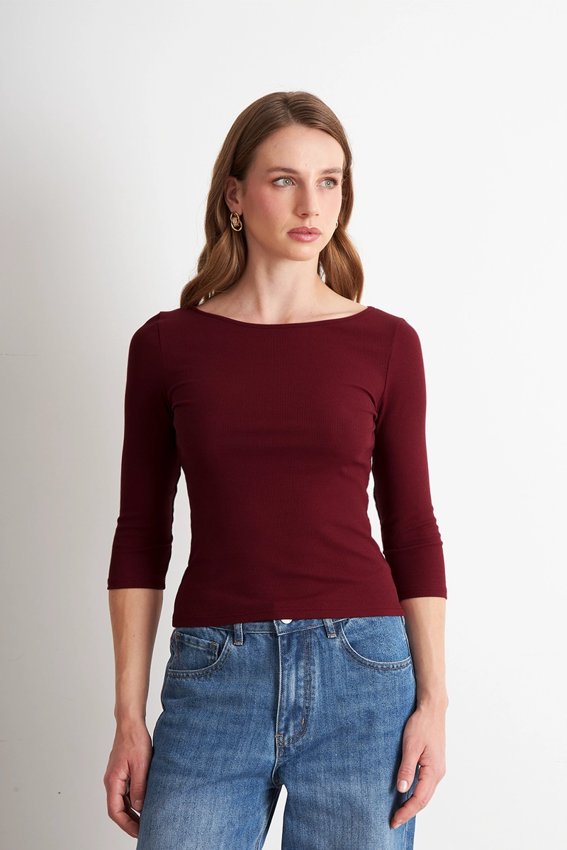 POLERA MANGA 3/4 CUELLO BOTE BURDEO MUJER NICOPOLY - 5