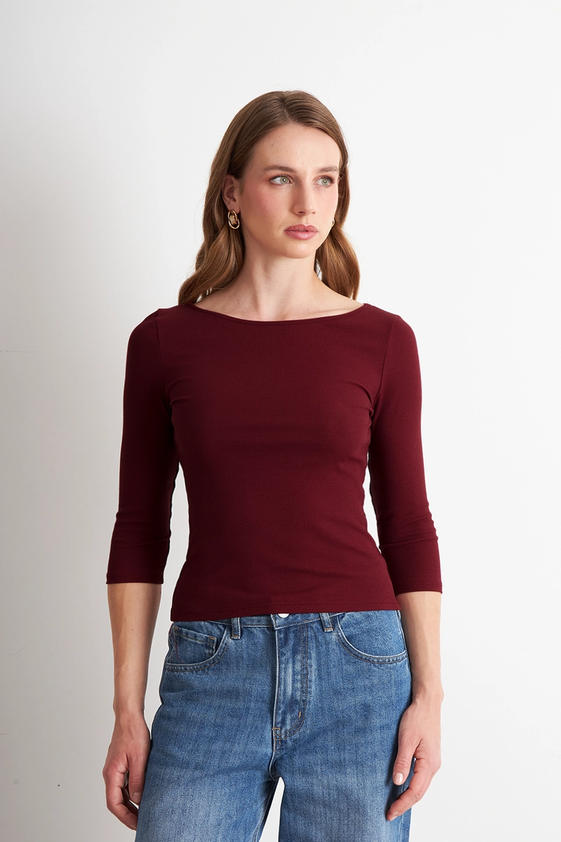 POLERA MANGA 3/4 CUELLO BOTE BURDEO NICOPOLY - 5