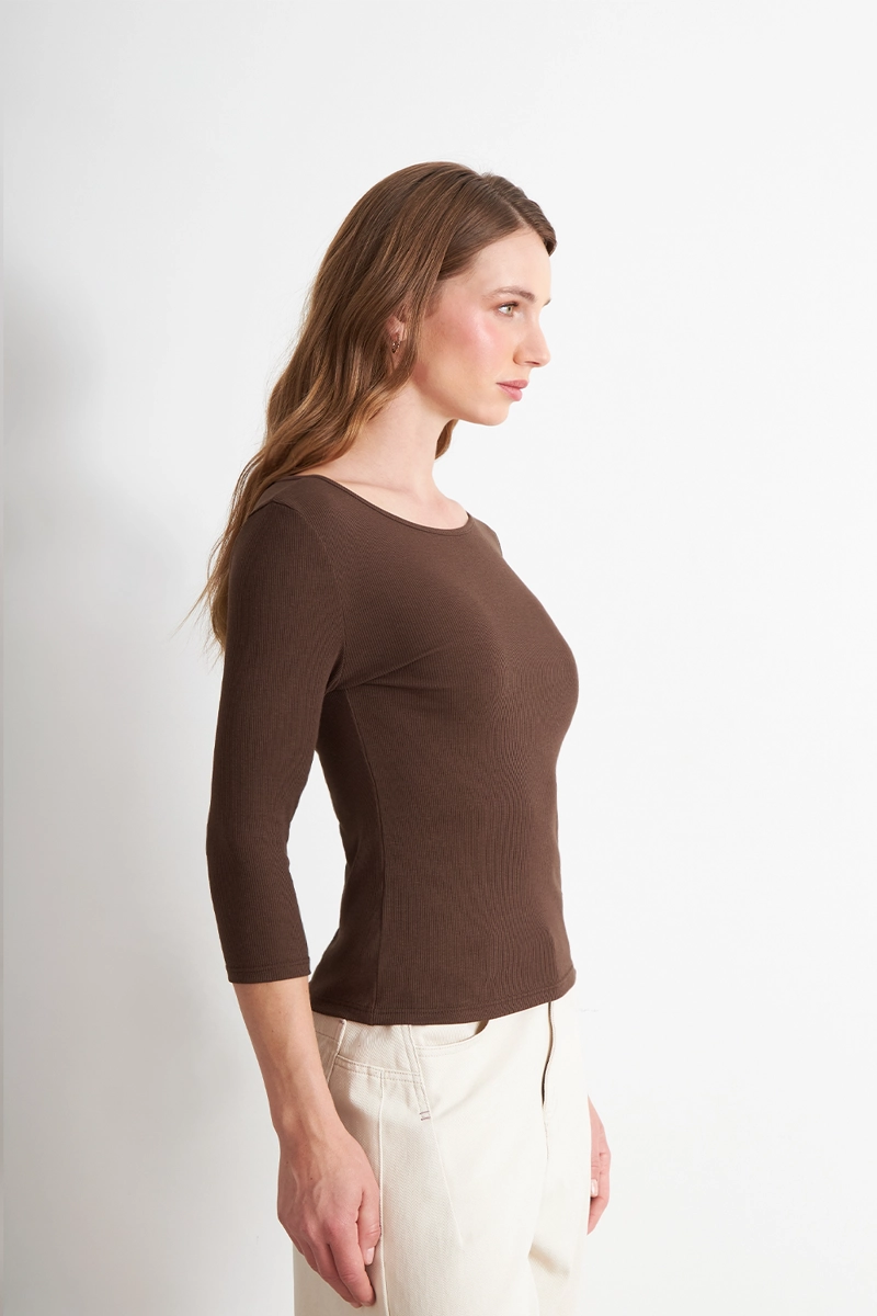 POLERA MANGA 3/4 CUELLO BOTE CAFE  NICOPOLY - 3