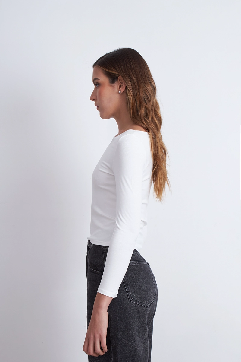 POLERA MANGA LARGA CUELLO BOTE BLANCO MUJER NICOPOLY - 3