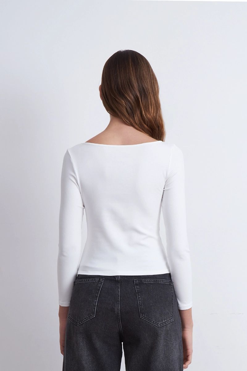 POLERA MANGA LARGA CUELLO BOTE BLANCO MUJER NICOPOLY - 4