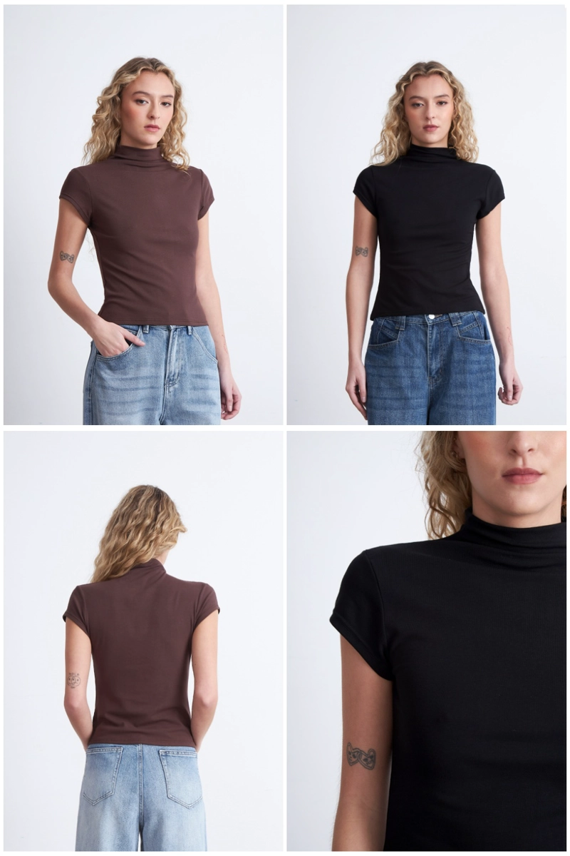 POLERA MANGA CORTA CUELLO ALTO CAFE NICOPOLY - 7