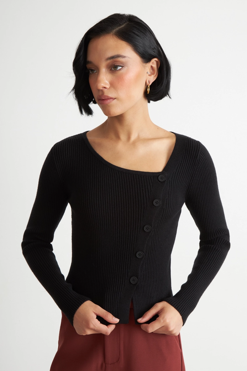 SWEATER ESCOTE ASIME TRICO NEGRO NICOPOLY - 5