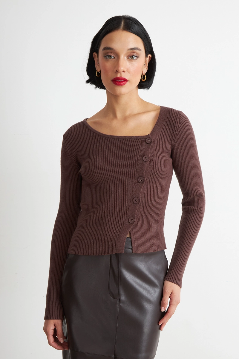 SWEATER ESCOTE ASIME TRICO CAFE  NICOPOLY - 1