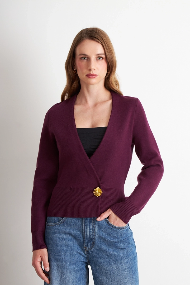 CARDIGAN CRUZADO CON BOTON DORADO MORADO NICOPOLY - 1