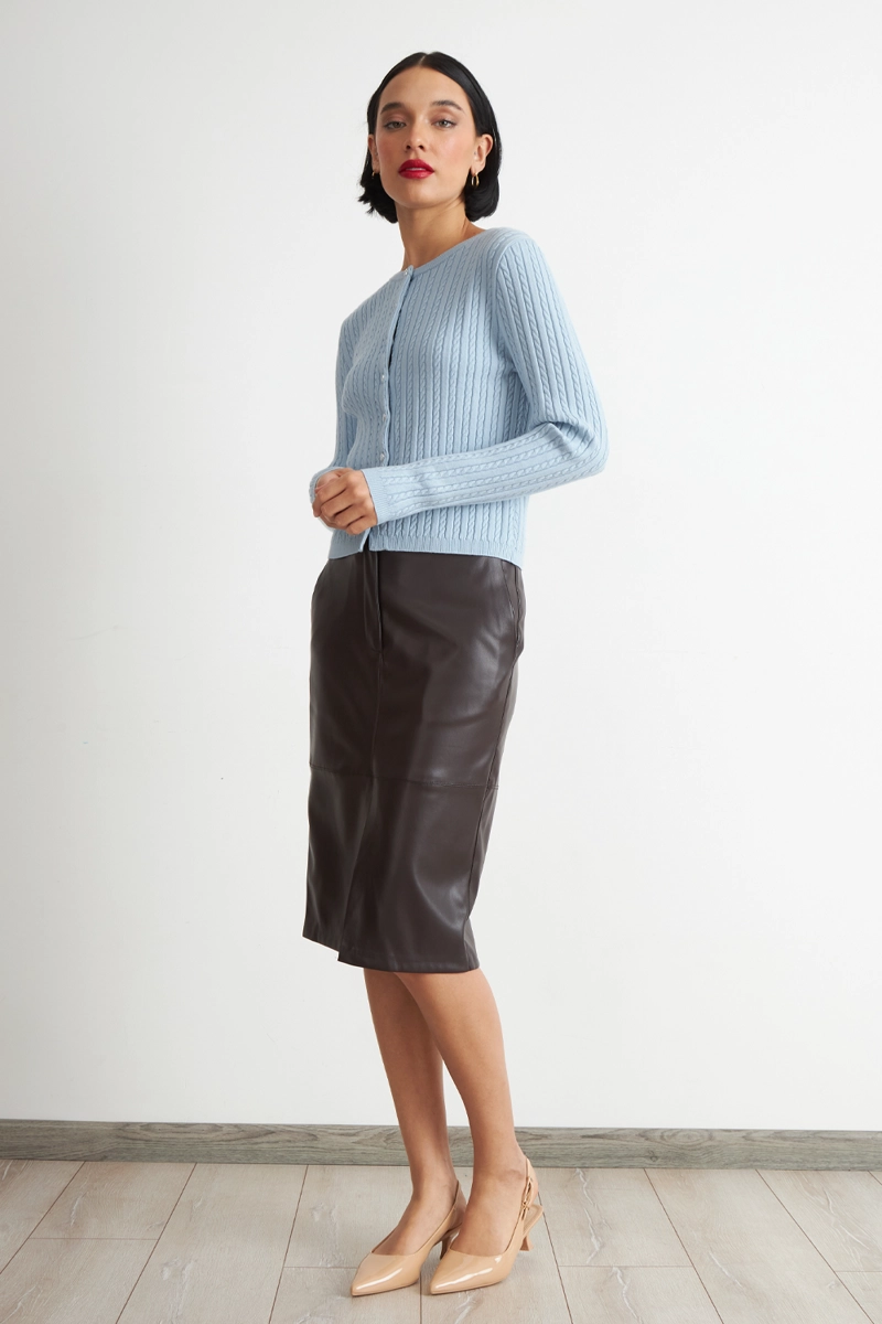 CARDIGAN TRENZADO CUELLO REDONDO CELESTE NICOPOLY - 2