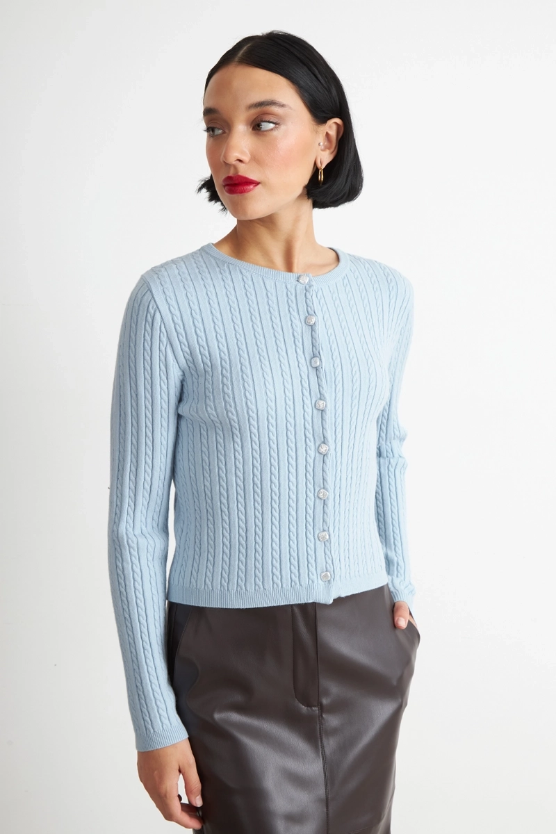 CARDIGAN TRENZADO CUELLO REDONDO CELESTE NICOPOLY - 3
