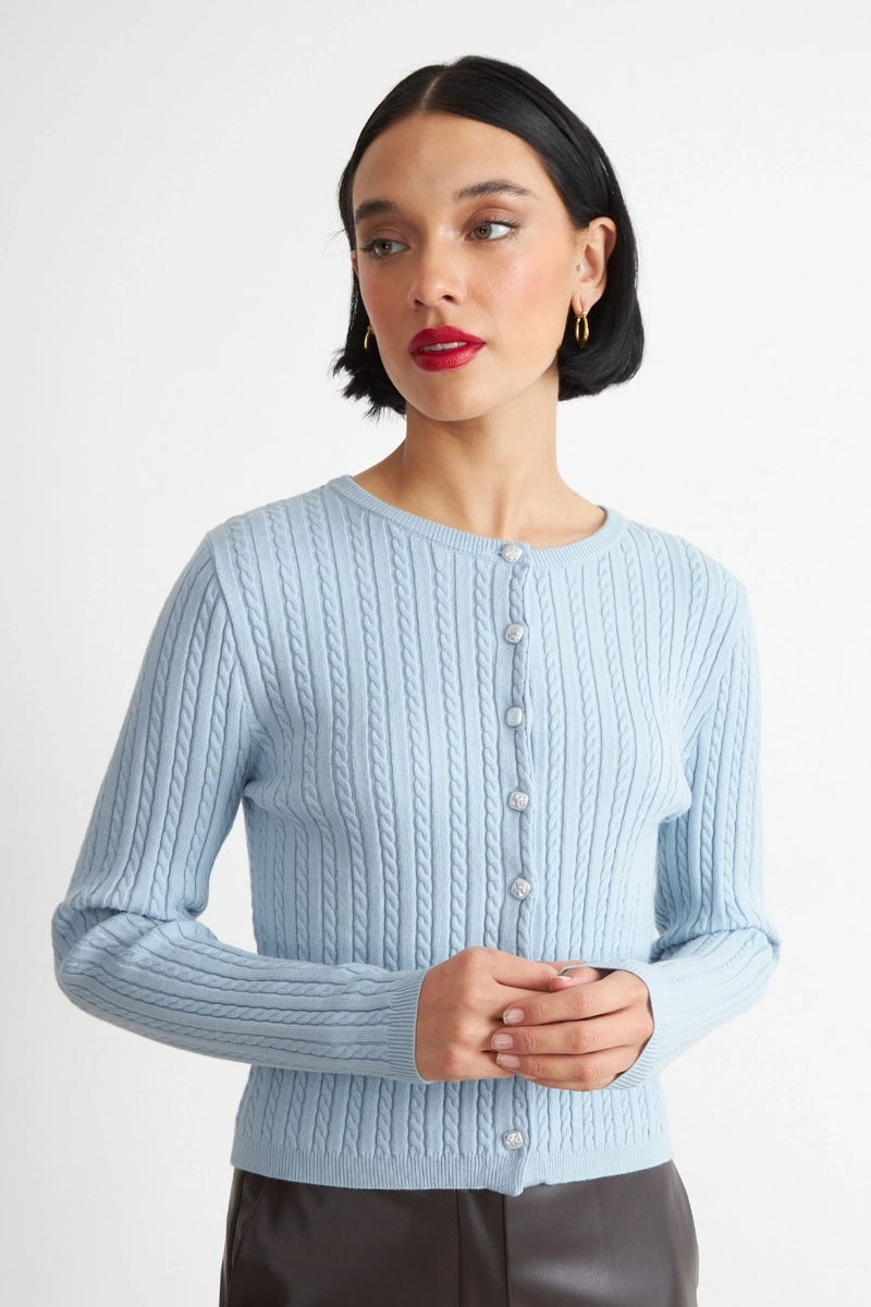 CARDIGAN TRENZADO CUELLO REDONDO CELESTE NICOPOLY - 5