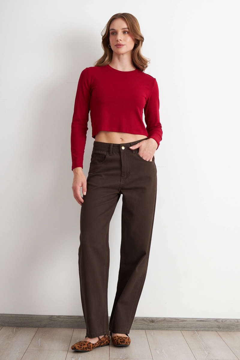 JEANS RECTOS TIRO ALTO CAFE  NICOPOLY - 2