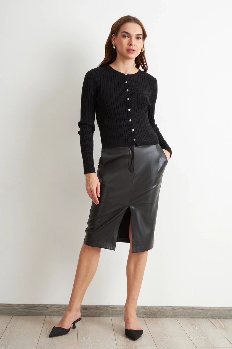 CARDIGAN TRENZADO CUELLO REDONDO NEGRO NICOPOLY - 2