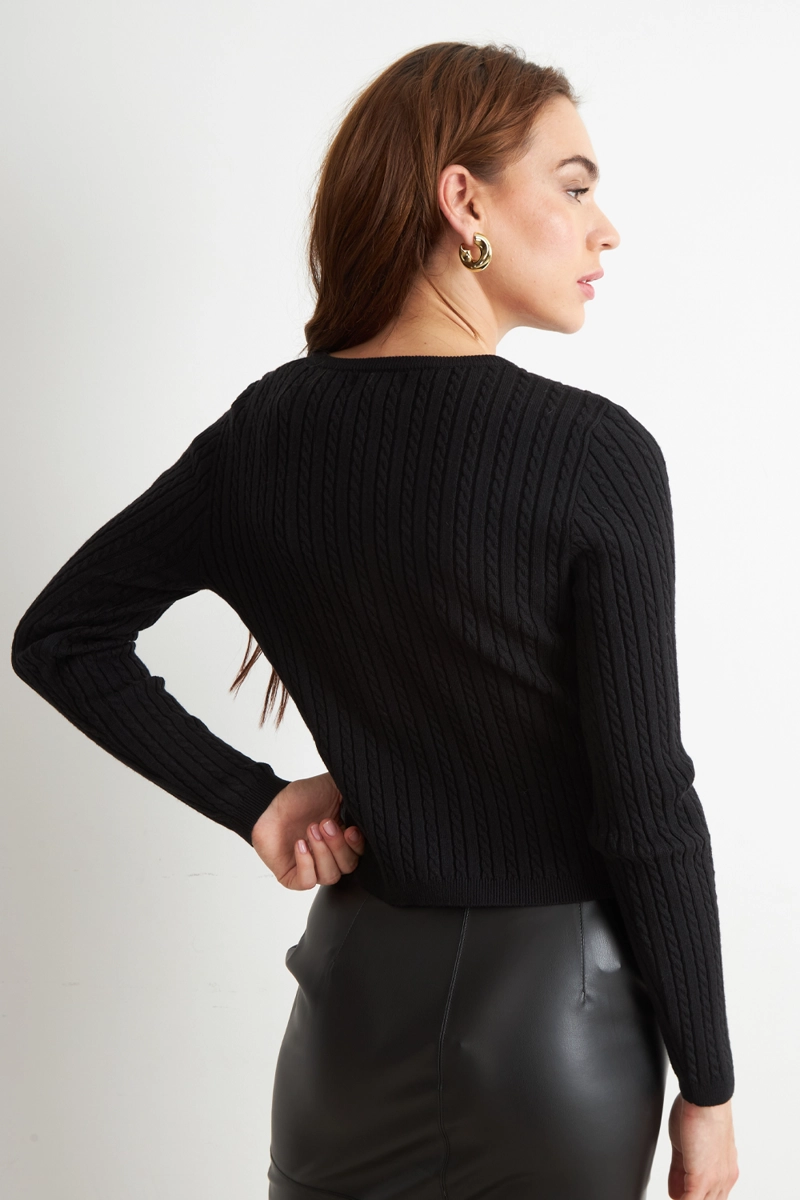 CARDIGAN TRENZADO CUELLO REDONDO NEGRO NICOPOLY - 4