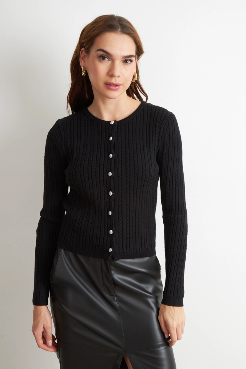 CARDIGAN TRENZADO CUELLO REDONDO NEGRO NICOPOLY - 5