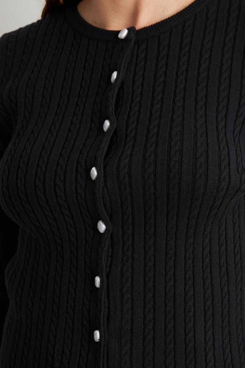 CARDIGAN TRENZADO CUELLO REDONDO NEGRO NICOPOLY - 6