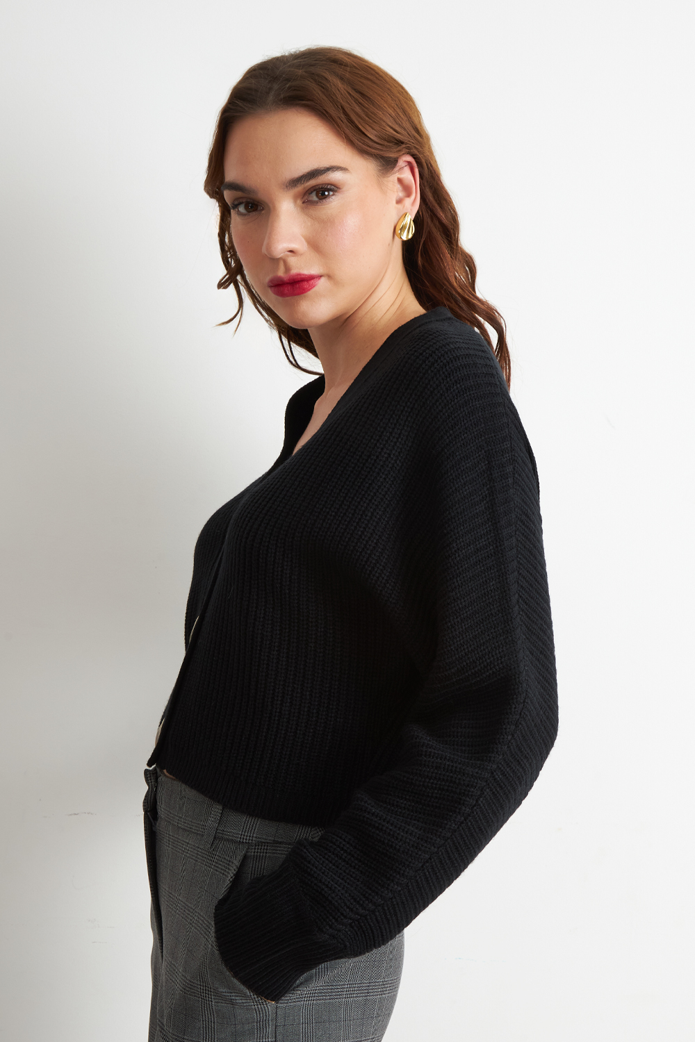 CARDIGAN CUELLO V CON 3 BOTONES NEGRO NICOPOLY - 3