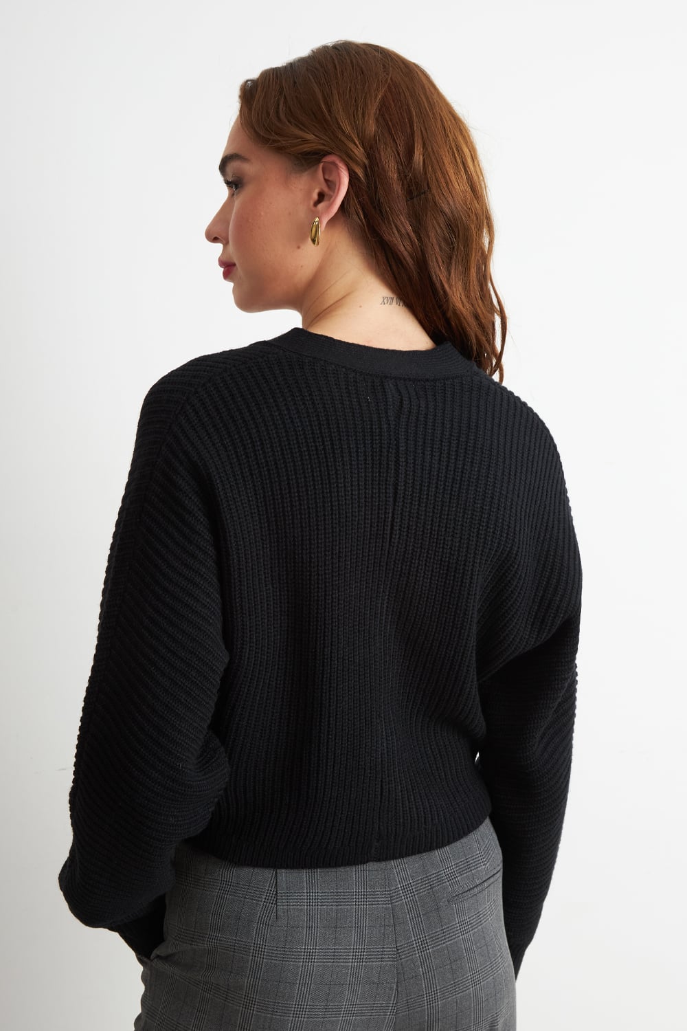 CARDIGAN CUELLO V CON 3 BOTONES NEGRO NICOPOLY - 4