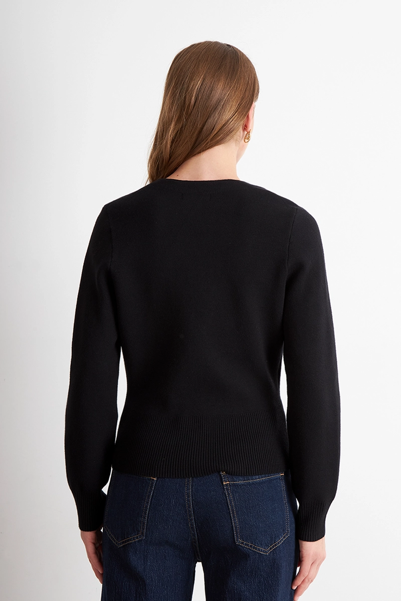 CARDIGAN CRUZADO CON BOTON DORADO NEGRO NICOPOLY - 4