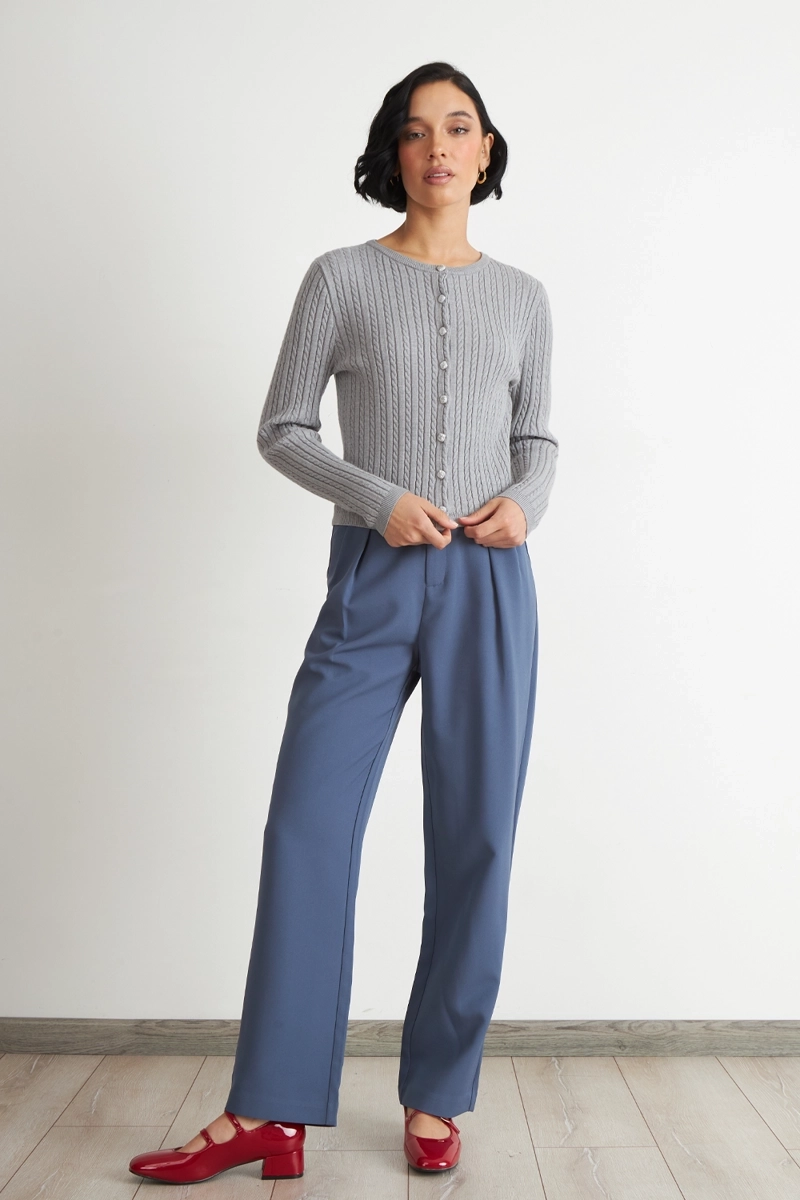 CARDIGAN TRENZADO CUELLO REDONDO GRIS NICOPOLY - 2