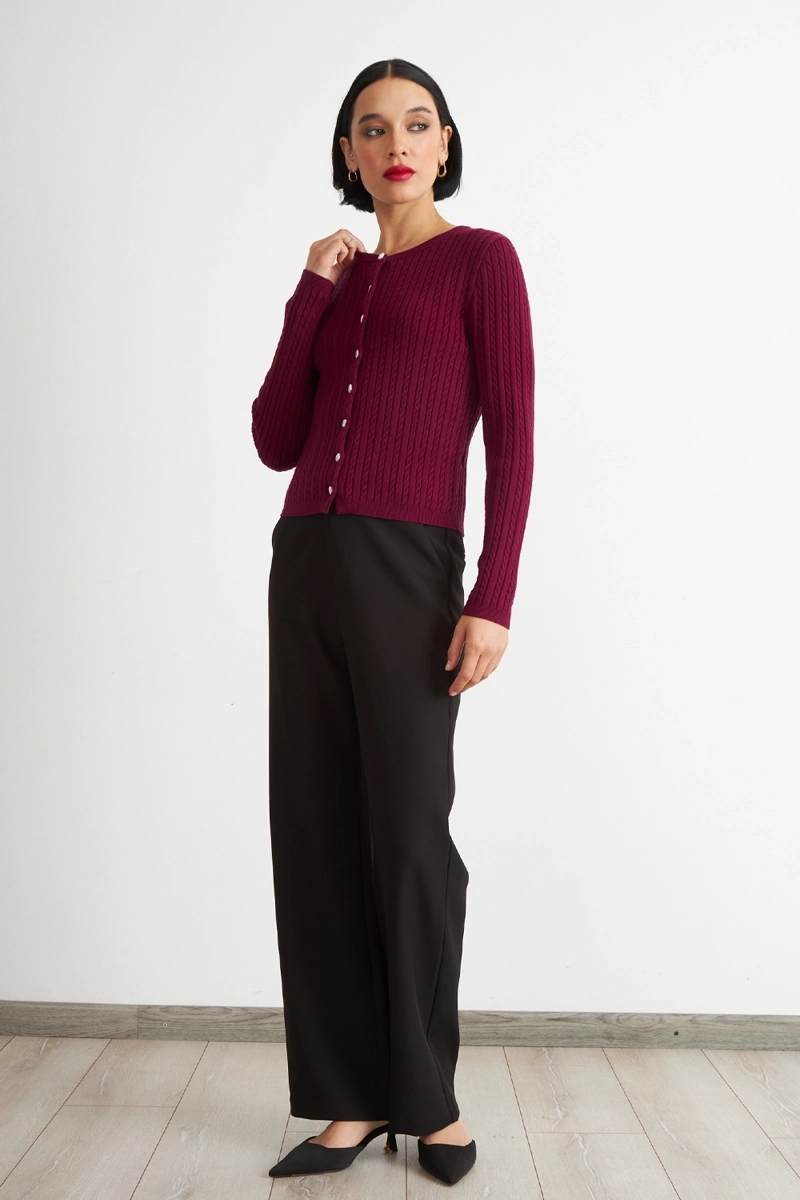 CARDIGAN TRENZADO CUELLO REDONDO BURDEO NICOPOLY - 2