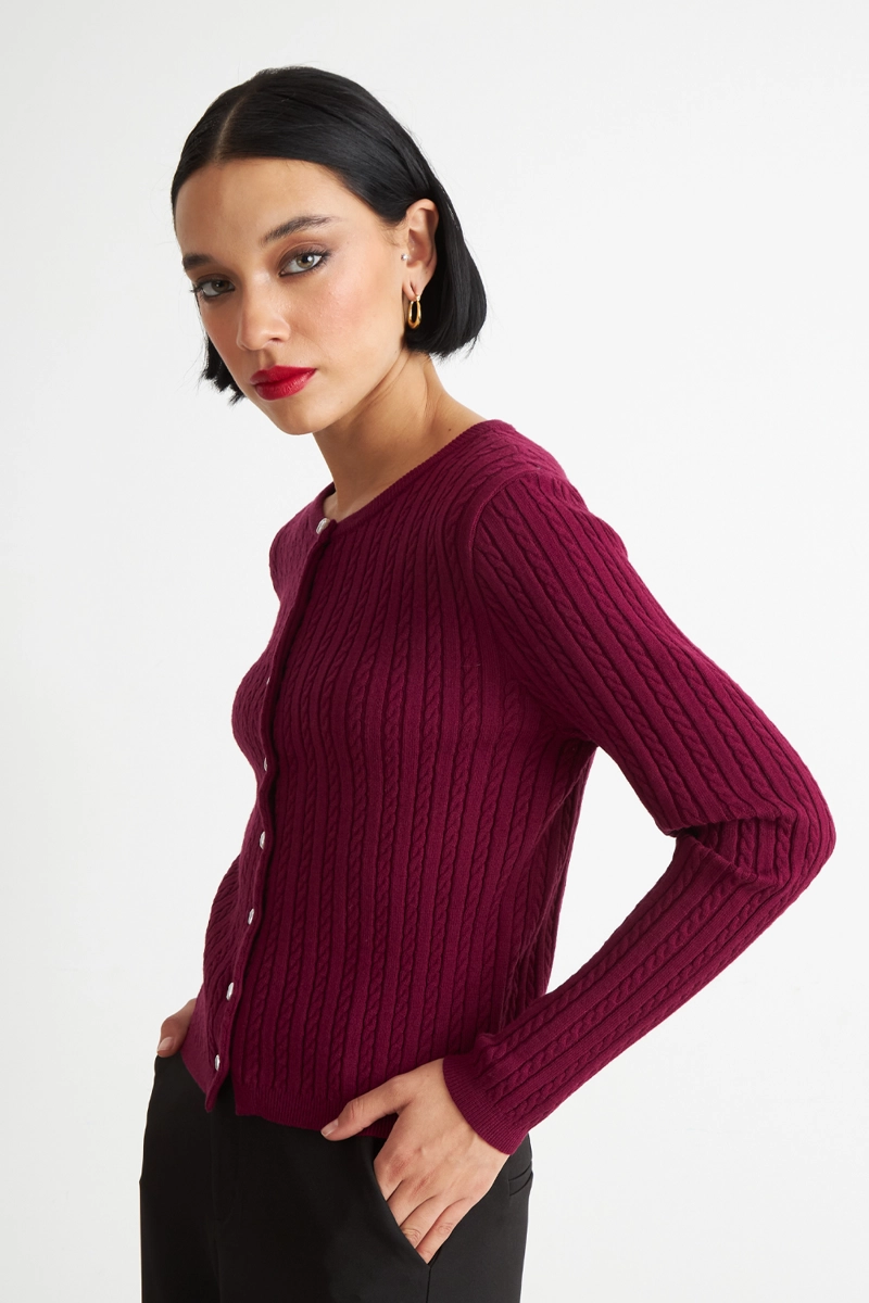 CARDIGAN TRENZADO CUELLO REDONDO BURDEO NICOPOLY - 3