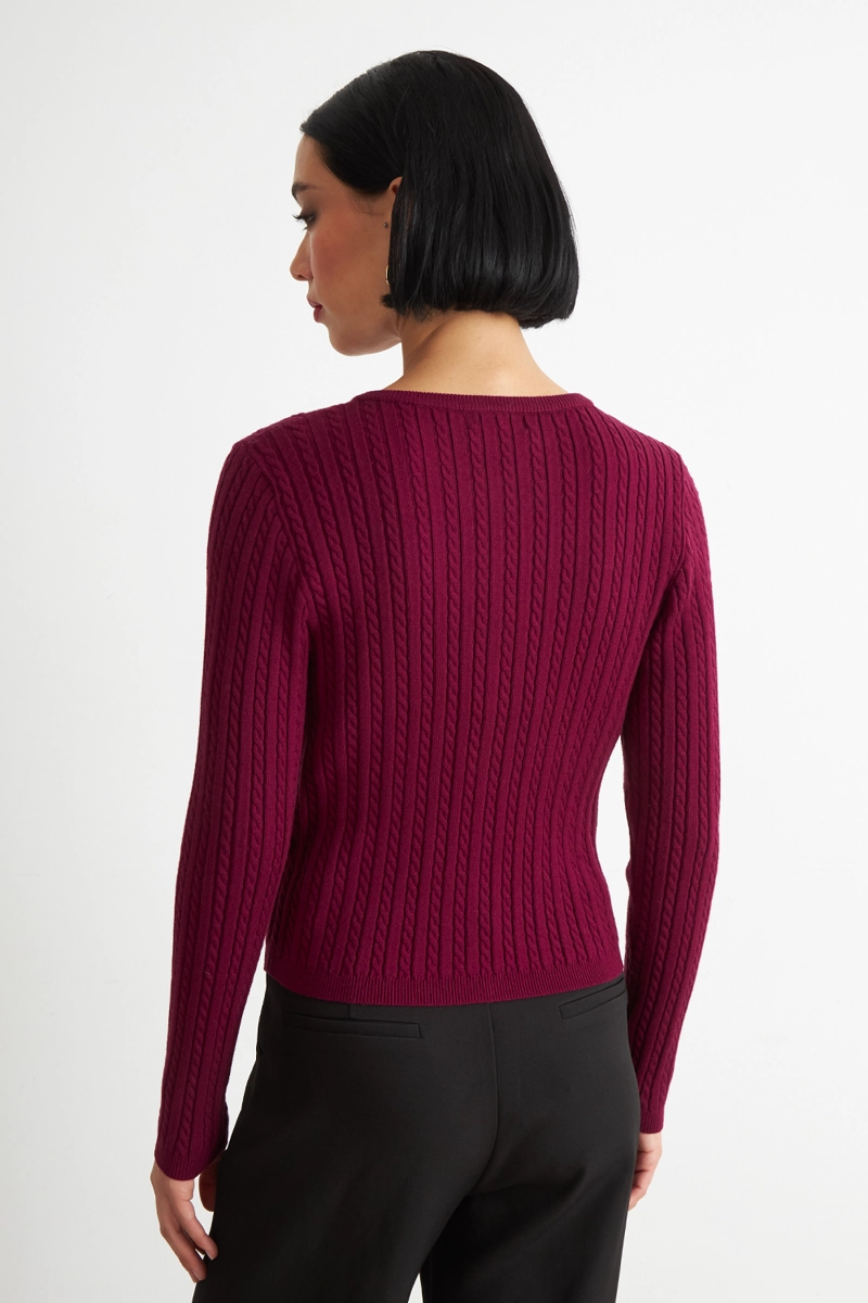 CARDIGAN TRENZADO CUELLO REDONDO BURDEO NICOPOLY - 4