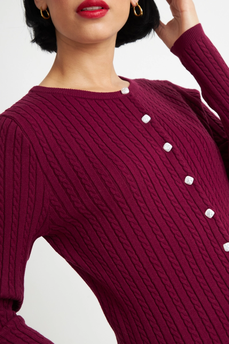 CARDIGAN TRENZADO CUELLO REDONDO BURDEO NICOPOLY - 6