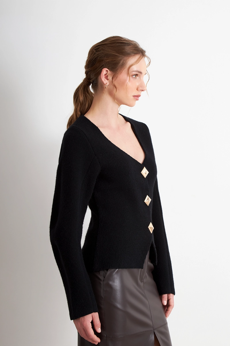 CARDIGAN MANGA GLOBO NEGRO MUJER NICOPOLY - 3