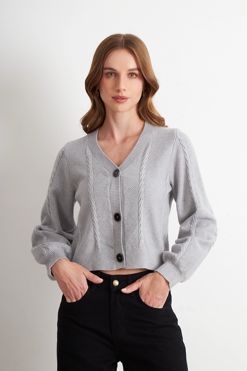 CARDIGAN DISEÑO TRENZADO GRIS NICOPOLY - 1