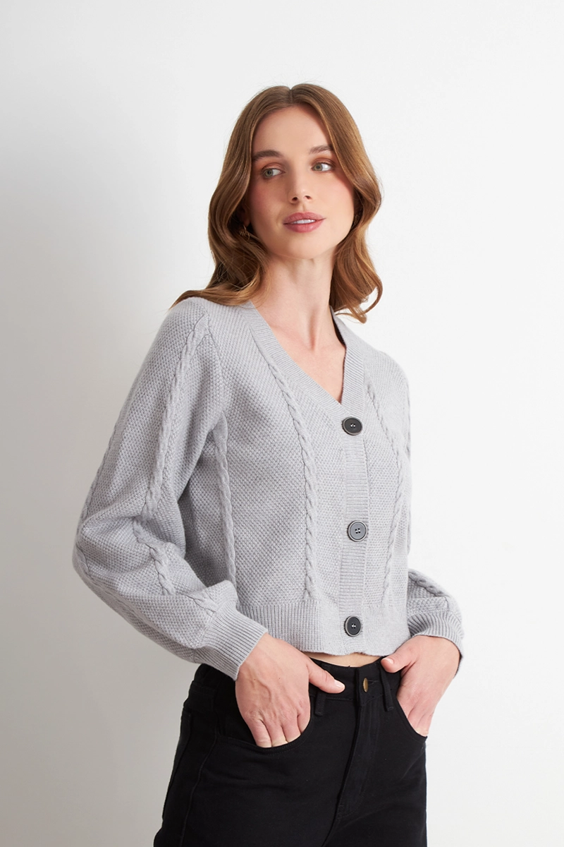 CARDIGAN DISEÑO TRENZADO GRIS NICOPOLY - 3