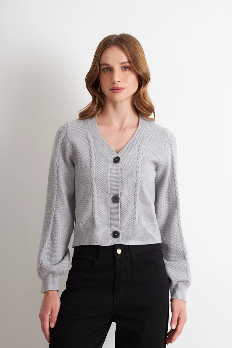 CARDIGAN DISEÑO TRENZADO GRIS NICOPOLY - 5