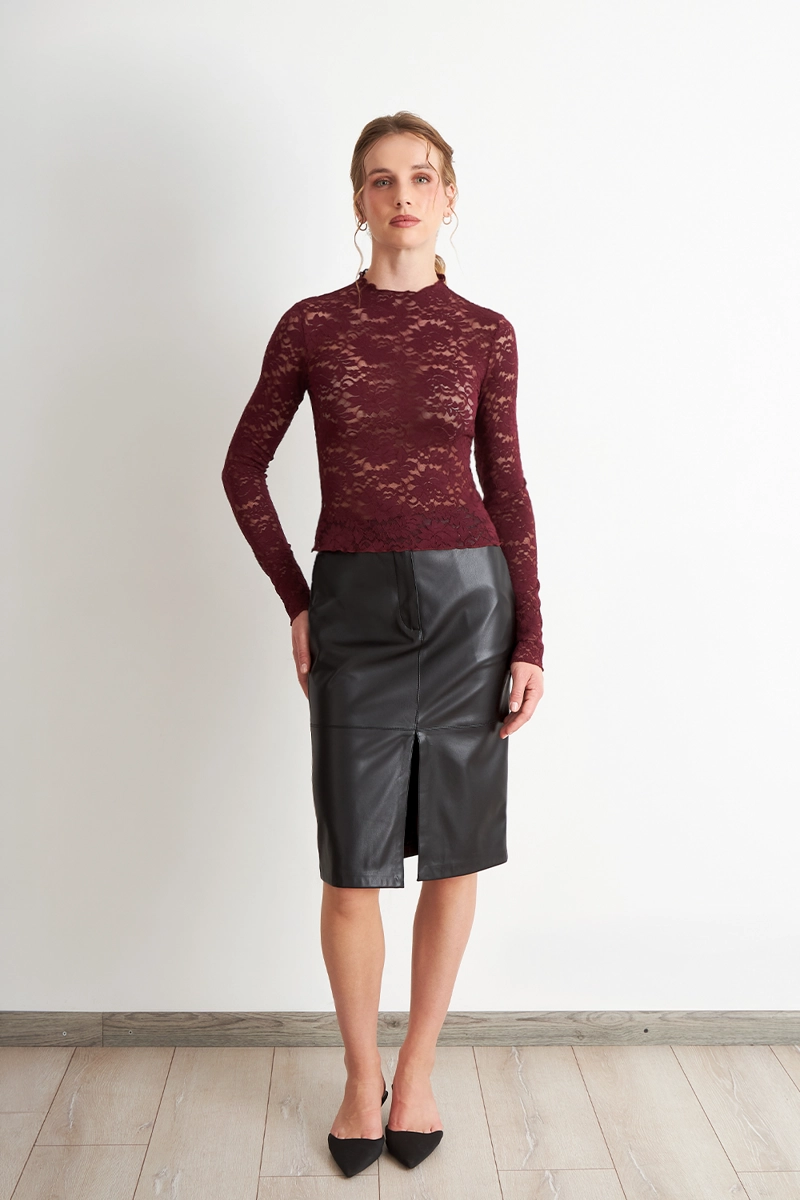FALDA MIDI ECOCUERO NEGRO NICOPOLY - 2