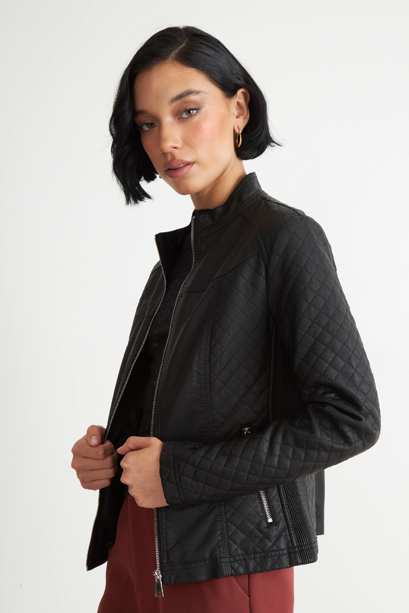 CHAQUETA ECOCUERO ACOLCHADO CUELLO MAO NEGRO NICOPOLY - 3