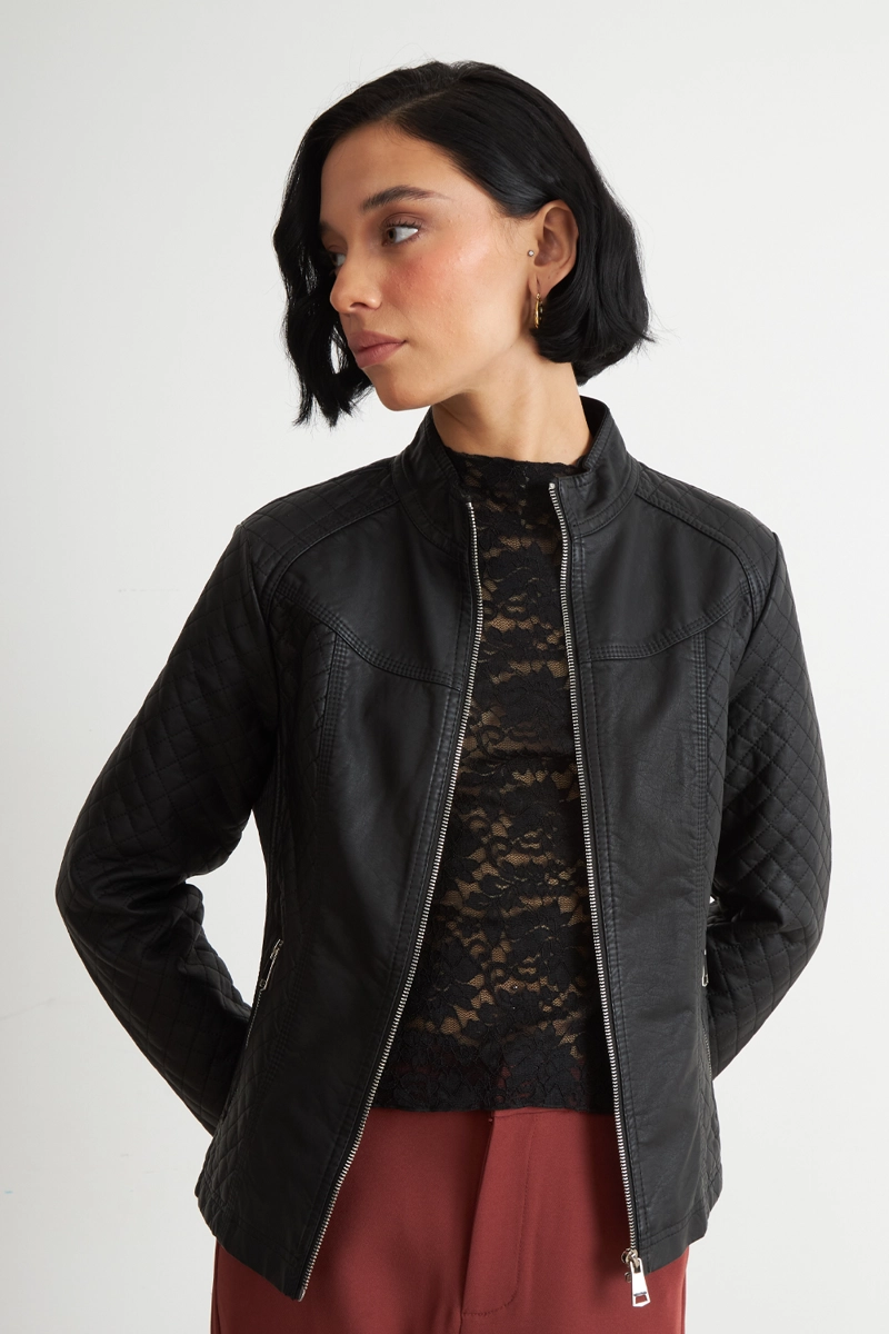 CHAQUETA ECOCUERO ACOLCHADO CUELLO MAO NEGRO NICOPOLY - 5