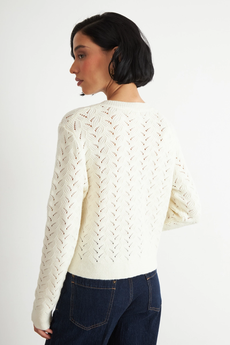 CARDIGAN CALADO CUELLO REDONDO BLANCO NICOPOLY - 4