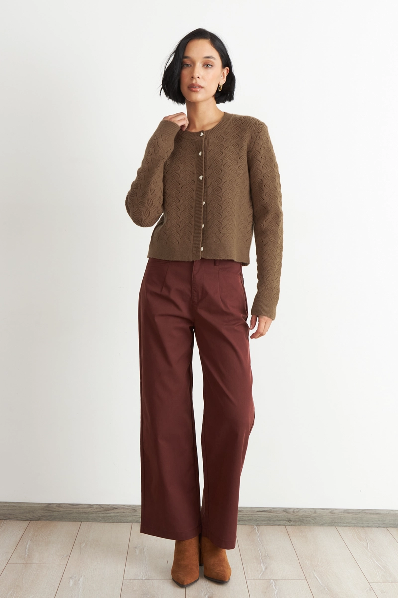 CARDIGAN CALADO CUELLO REDONDO CAFE  NICOPOLY - 2